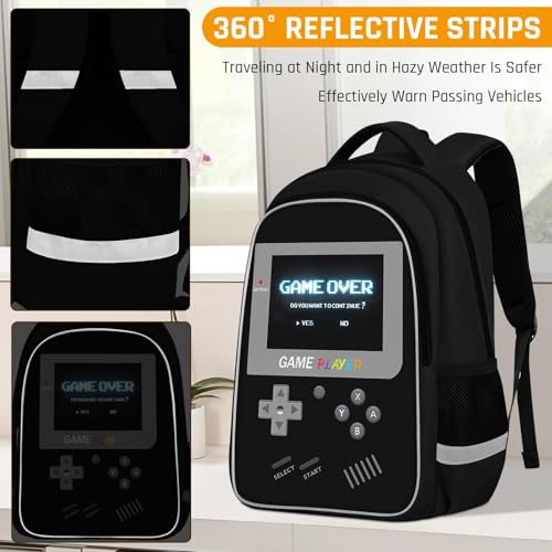 TILYTADLY School Backpack For Boys - Gamer Boys Backpack For Kids Children Teens Elementary Middle School - Ages 6-18，17″ - color: 1-black-set1