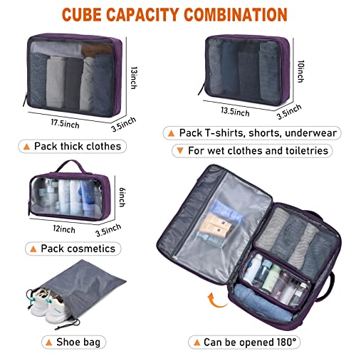 LOVEVOOK Carry on Backpack, 45L Large Travel Backpack for Women Airline Approved, Expandable Large Suitcase Backpacks With 4 Packing Cubes, Aer Travel Pack 3, Water Resistant Weekender Bag - color: Purple, size: X-Large