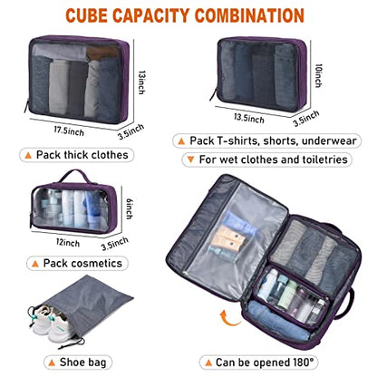 LOVEVOOK Carry on Backpack, 45L Large Travel Backpack for Women Airline Approved, Expandable Large Suitcase Backpacks With 4 Packing Cubes, Aer Travel Pack 3, Water Resistant Weekender Bag - color: Purple, size: X-Large
