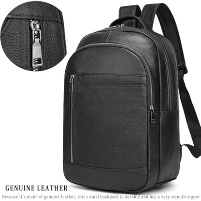 Laptop Leather Travel Backpack For Men Carry On Back Pack For Business Work computer Backpacks Fit 15.6" Laptop - color: Bb-16 Black