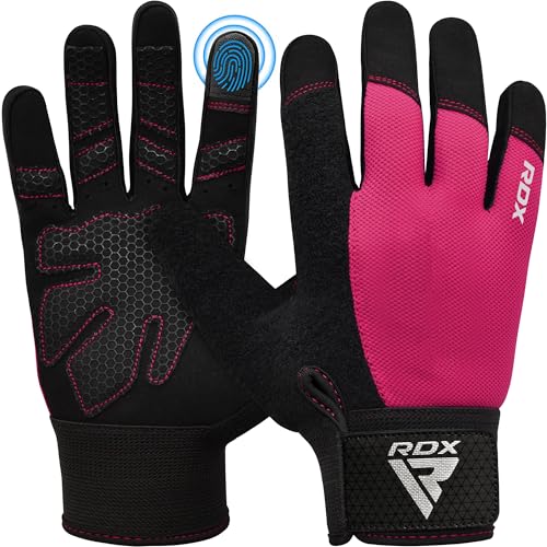 RDX Weight Lifting Gloves Gym Workout, Full Finger Touch Screen, Breathable Anti Slip Padded Palm Protection, Fitness Strength Training Powerlifting HIIT WOD Exercise, Men Women Home Gym Cycling - color: PINK, size: Small