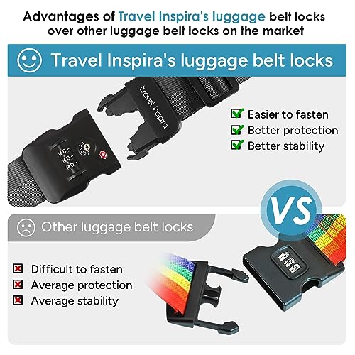 Travel Inspira Luggage Straps for Suitcases with TSA Lock, Protect Your Luggage Anti-Burst, High Visibility Color, Easy to Identify Luggage Adjustable Heavy Duty Belt for 20-28 Inch Suitcases - color: Cross Black
