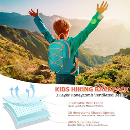 10L Kids Hiking Backpack, Small Waterproof Travel Daypack for Camping, Lightweight Pack for Boys or Girls Ages 4-12 (Green) - color: Green