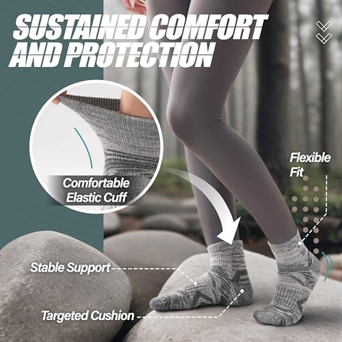 ANTSANG 6 Pairs Merino Wool Quarter Ankle Hiking Running Socks Compression Thermal Thick Cushion Socks for Women Men - color: Gray Series, size: Medium
