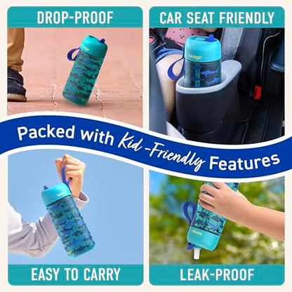 Bentgo Kids Water Bottle - Leak-Proof, Durable Tritan PFAS- & BPA-Free 15 fl oz, Kids/Toddlers Ages 3+ for School & Sports; Bite & Sip Spout, Carrying Handle, Dishwasher Safe (Sharks) - color: Shark