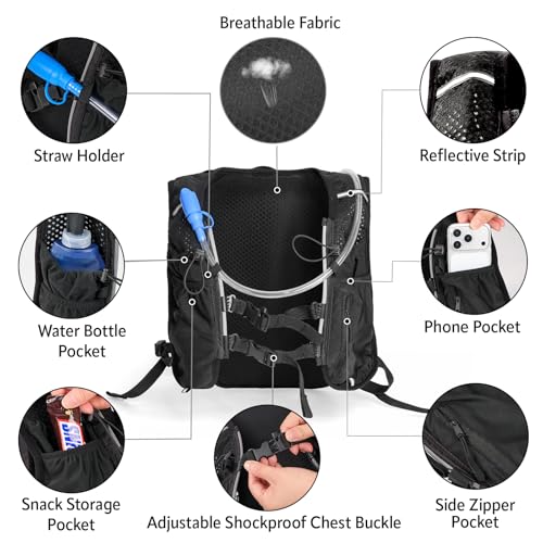 HIPONY Hydration Backpack with 2L Leak-Proof Water Bladder, Lightweight Running Hydration Pack, Adjustable Vest Style Water Backpack for Trail Running, Cycling and Biking - size: 2L Hydration Backpack