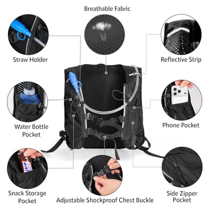 HIPONY Hydration Backpack with 2L Leak-Proof Water Bladder, Lightweight Running Hydration Pack, Adjustable Vest Style Water Backpack for Trail Running, Cycling and Biking - size: 2L Hydration Backpack