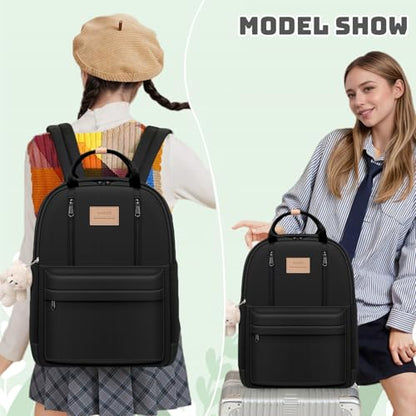 GAXOS Cute Backpack for School Aesthetic Backpack Purse for Women Girls Black Book Bag Korea Style Bookbag - color: Black
