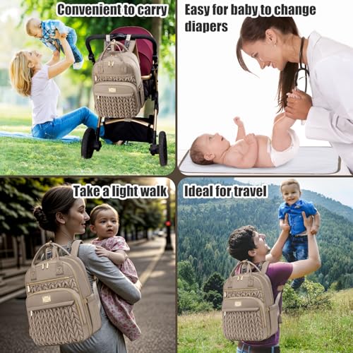 Tealari Diaper Bag Backpack,Stylish Baby Diaper Bag,Waterproof Travel Diaper Backpacks Baby Bags with Changing Pad,Stroller Straps,Insulated Pockets (Khaki) - color: Khaki