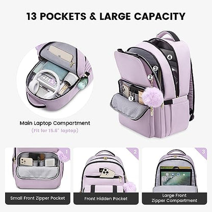 LOVEVOOK School Backpack for Teen Girls, Student Backpack Purse for 14-16 Teenage, Cute Kid Bookbag, Back to School Backpacks Fit 15.6 Inch Laptop, Large College Travel Bag, Light Purple - color: Light Purple