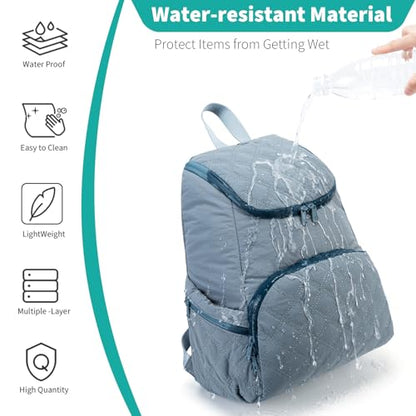 NOL Natural Organic Lifestyle Women's Quilted Puffer Backpack, Large Waterproof Lightweight Puffy Bookbag, Carry on Daypack for Travel, Work (Dusty blue) - color: Dusty Blue