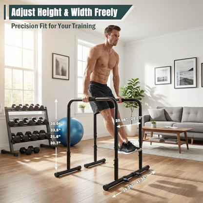 OLIXIS Dip Bar, Adjustable Heavy Duty Dip Bar Station with Soft High-Density Foam Handles, Stabilizer Parallel Parallette Bar Fitness Equipment for Home, Gym, Patio, Office - color: Pitch Black