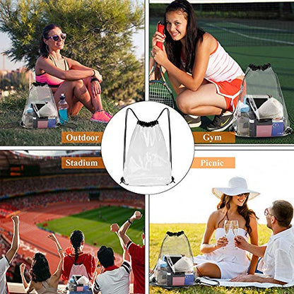 AUONY Clear Drawstring Backpack, Stadium Security Approved Waterproof Clear Drawstring Bag Gym Bag for Stadium, Concert, Sports, Travel