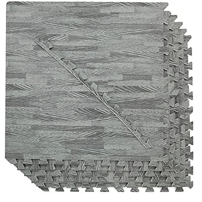 100 Sq. Ft 3/8 Inch Thick Printed Foam Tiles Interlocking Foam Mat, Sea Haze Grey Wood Grain Style Print, (24"x24", 25 pcs), Protective Flooring for Home, Exercise or Trade Show - color: Sea Haze Grey