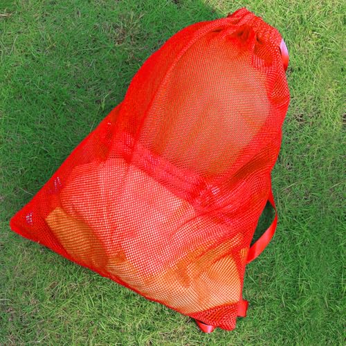 NATURAL STYLE Large Mesh Drawstring Backpack Bag, Gym Sports String Bag, Outdoor Workout Beach Swim Bag (Red) - color: Red