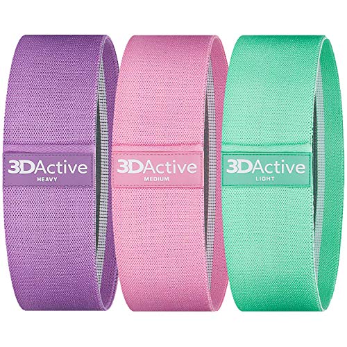 3DActive Fabric Resistance Bands for Legs & Butt. Wide Non-Slip Hip Band Set for Home & Gym Workouts. Exercise Guide & Carry Bag Included. - color: Purple, Pink, Green