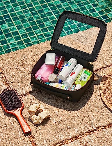 Popvibe Clear Makeup Case Black Traveling Toiletry Bag Travel Large Big Clear Cosmetic Bag Mahjong Tile Bag with Zipper Women - color: Black, style: Large Luxe