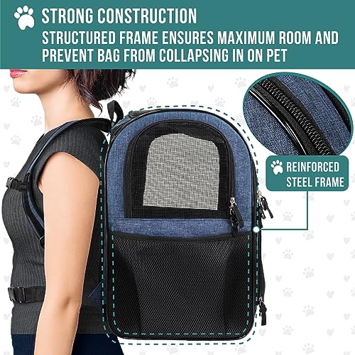 PetAmi Dog Backpack Carrier for Cats and Small Dogs, 4-Way Entry Ventilated Pet Carrier for Hiking Travel, Foldable Top with Sherpa Bed, Reflective and Poop Bag Dispenser, Up to 18 lbs, Navy Blue - color: Navy Blue