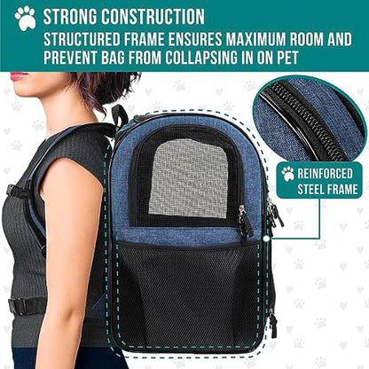 PetAmi Dog Backpack Carrier for Cats and Small Dogs, 4-Way Entry Ventilated Pet Carrier for Hiking Travel, Foldable Top with Sherpa Bed, Reflective and Poop Bag Dispenser, Up to 18 lbs, Navy Blue - color: Navy Blue