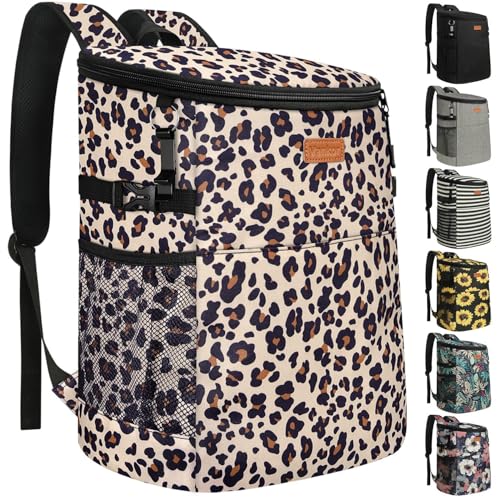 Camping Cooler Backpack 30 45 Cans, Soft Backpack Coolers Insulated Leak Proof Travel Cooler Bag Waterproof Lunch Picnic Beach Work Trip Thermal Bag Drink Beverage Beer Bag Cooler - color: Black Brown Pattern, size: 45 Cans