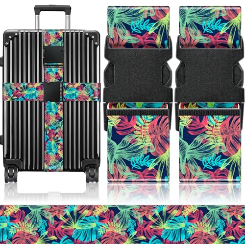 Slohif Luggage Straps for Suitcases Travel Belt Accessories Luggage Connector Identifiers 2 Pack Over Handle with Buckle Unique Nylon Adjustable Strap for Sleeping Bag Car Seat Colored Leaf - color: Colored leaf