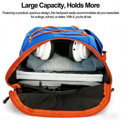 Foldable Hiking Backpack with Waterproof Front Zipper Pocket, Lightweight Hydration Backpack, Water Pack for Day Hiking Commuting, Cycling Rave for Men Women, Blue