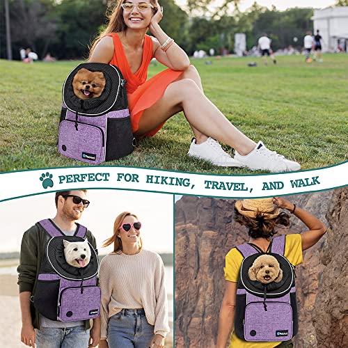 PetAmi Adjustable Cat & Dog Chest Carrier Backpack, Ventilated for Hiking & Camping, Max 15 lbs, Purple - color: Purple, size: Large (15.5x9x18)