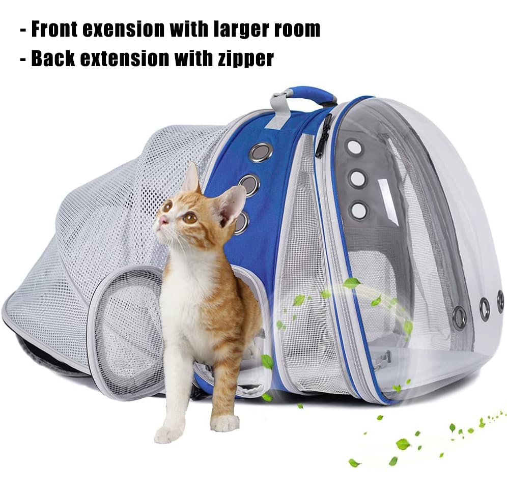 Dual Expandable Cat Backpack Carrier, Fit up to 20 lbs, Expandable Pet Carrier Backpack for Large Fat Cat and Small Puppy - color: Blue