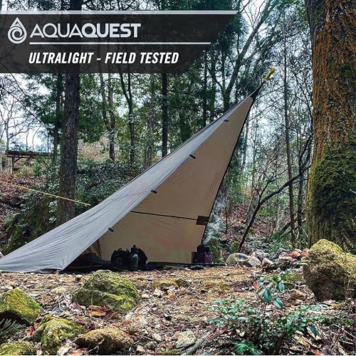 AquaQuest Guide Tarp – Ultralight Waterproof (5,000 mm) Seam-Taped 40D Ripstop Rain Fly for Backpacking, Stealth Camping & Thru-Hiking - color: Stealth Gray, size: 15 x 15 ft