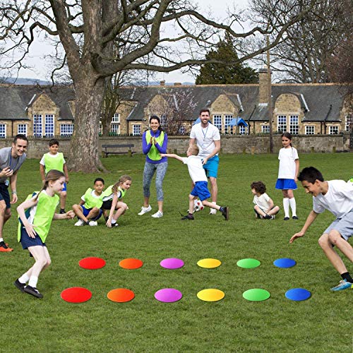 Poly Spots Spot Markers for Gym Floor 4.72inch 6inch 9inch 24/36 Pcs Non-Slip Rubber Floor Dots Round Agility Markers Flat Cones for Sports Soccer Basketball PE Training, Dance, Classroom - style: 24Pcs 6 inch