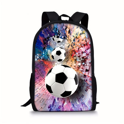 3PCS Soccer Backpack Set, 16" Lightweight Football Daypack, Soccer Ball Print Casual Laptop Backpack for Travel Camping Work (style-11) - color: Style-11