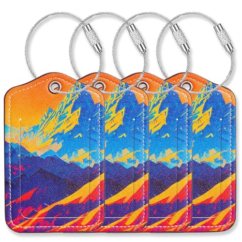 Luggage Tags for Suitcases-Leather Luggage Tag 4 Pack with Loops Cute Bag/Backpack/Suitcase Tags Travel Essentials for Flying (Brick Mountain) - color: Brick Mountain