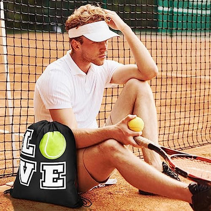 Pinkunn 20 Pcs Tennis Party Favor Bag 17 Inch Tennis Backpack Sport Drawstring Bag for Team Group Teacher Gift, Black(17 Inch,Black)