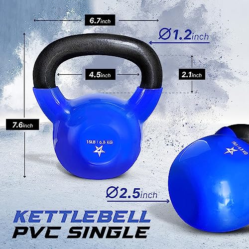 Yes4All Kettlebell, 5-100 LB Vinyl Coated Cast Iron Strength Training Kettlebells for Home Gym Exercises, Fitness, Full Body Workout Equipment, Push Ups, and Grip Strength - color: C. 15LB - Dark Blue, style: Vinyl Coated