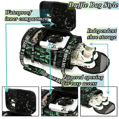Gym Duffle Bag Backpack with Shoe Compartment,4 ways Travel Backpack for Women and Men,Multi-Functional Weekender bag with Waterproof Layer&Laptop Compartment for Fitness, Travel,Camping - color: Green