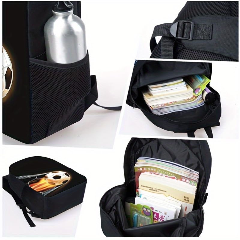 3PCS Soccer Backpack Set, 16" Lightweight Football Daypack, Soccer Ball Print Casual Laptop Backpack for Travel Camping Work (style-3) - color: Style-3