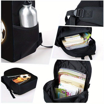 3PCS Soccer Backpack Set, 16" Lightweight Football Daypack, Soccer Ball Print Casual Laptop Backpack for Travel Camping Work (style-3) - color: Style-3
