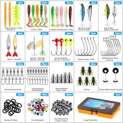 PLUSINNO Fishing Lures, 137Pcs Tackle Box with Tackle Included, Crankbaits, Spoon, Hooks, Weights & Other Accessories, Fishing Bait Lure Gear Kit Gift for Men Bass Freshwater - color: ORANGE
