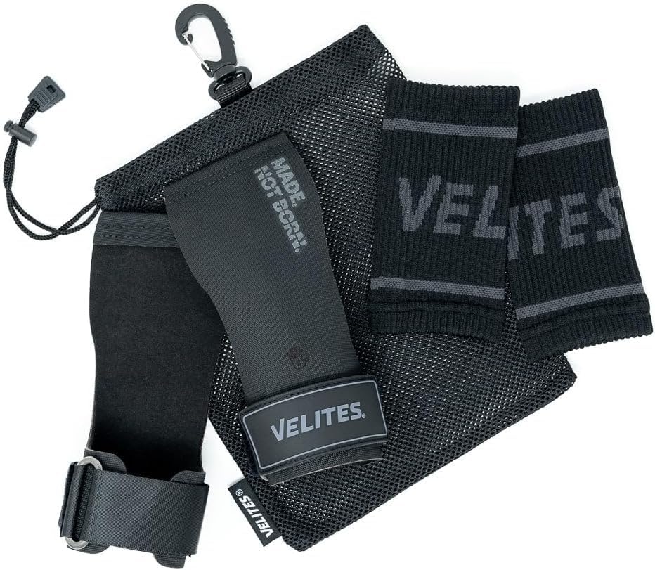 Velites - All Terrain Grips - Official Crossfit® Games Gymnastics Grips - No-Chalk Required - for All Bars & Surfaces - Includes Wristbands & Bag - color: Black, size: Large
