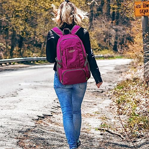 G4Free 40L Lightweight Packable Hiking Backpack, Waterproof Travel Daypack - color: Fuchsia