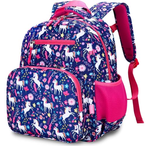 RHCPFOVR Kids Backpack for Girls - Girls Backpack 3-8 Ages Butterfly for Kids 15 Inch School Bookbag for Kindergarten Elementary School Bookbag for Girl 1st 2nd Grade - style: Deep Blue Unicorn