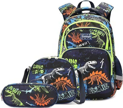 Cusangel 3Pcs Boys Dinosaur Backpack Set with Lunch Box Pencil Case, Dinosaur Backpack for Kids - color: Luminous Dinosaur 3pcs