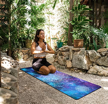 nuveti Printed Travel Yoga Mat-1/16 Inch Thick Non Slip Fitness Workout Mat with Carrying Bag, Foldable Lightweight Suede & Natural Rubber Yoga Mat for Yoga Pilates and Fitness 72" L x 24" W x 1.5mm - color: JingMo