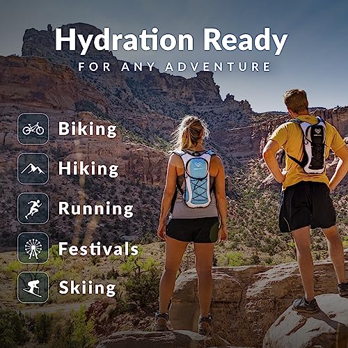 Water Buffalo Hydration Backpack - Lightweight Hydration Pack with 2L Water Bladder - Water Backpack for Hiking, Running, Biking, and Raves - Road Runner 12L Hydropack Backpack - color: Arctic Blue
