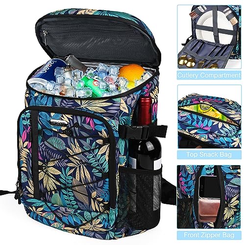 HXLGMD Backpack Coolers Insulated Leak Proof 30 Cans, Soft Sided Insulated Cooler Bags Ice Chest Backpack for Beach Travel Camping, with Reusable Ice Packs - color: Tropical Leaves