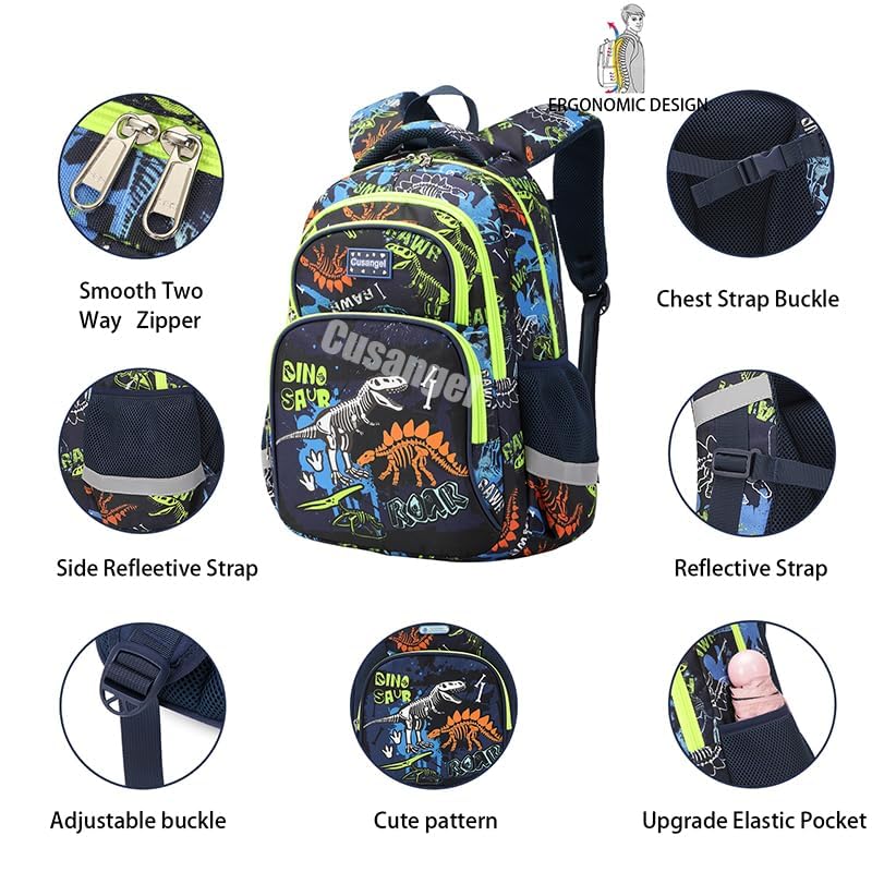 Cusangel 3Pcs Boys Dinosaur Backpack Set with Lunch Box Pencil Case, Dinosaur Backpack for Kids - color: Luminous Dinosaur 3pcs