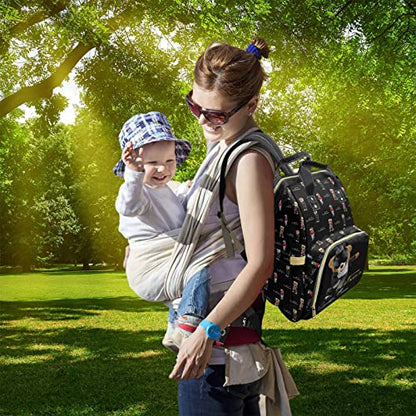 Custom Bear Diaper Bag Backpack for Baby Boy, Personalized Name Cute Cartoon Large Nappy Nursing Orangizer Mommy Bags, Waterproof Travel Daypack for Dad Mom Gifts - color: Bear-black-03