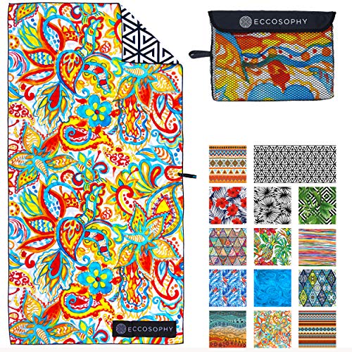 ECCOSOPHY Microfiber Beach Towel - Sand Free Towels are Quick Dry, Light Weight, Super Absorbent - Perfect Pool, Travel, Cruise, Camping Essentials - Oversized Extra Large for Adults 71x35 in - color: Ibiza