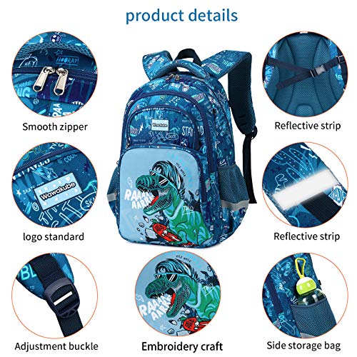 3Pcs Boys Dinosaur Backpack Set with Lunch Box Pencil Case, School Book Bag for Kids Elementary Preschool 1 - color: Indigo