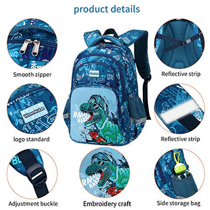 3Pcs Boys Dinosaur Backpack Set with Lunch Box Pencil Case, School Book Bag for Kids Elementary Preschool 1 - color: Indigo
